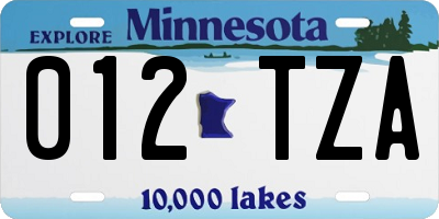 MN license plate 012TZA