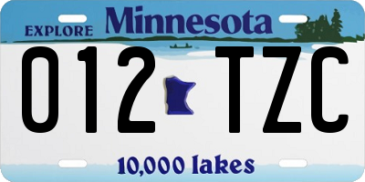 MN license plate 012TZC