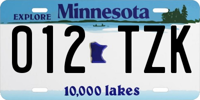 MN license plate 012TZK