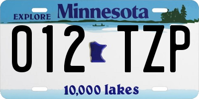 MN license plate 012TZP