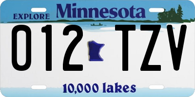 MN license plate 012TZV