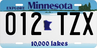 MN license plate 012TZX