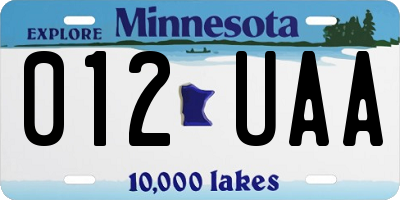 MN license plate 012UAA