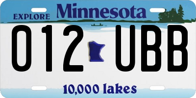 MN license plate 012UBB