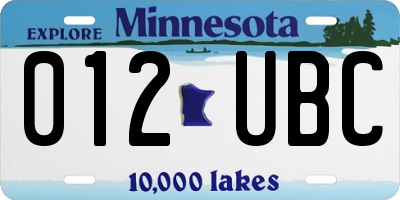 MN license plate 012UBC