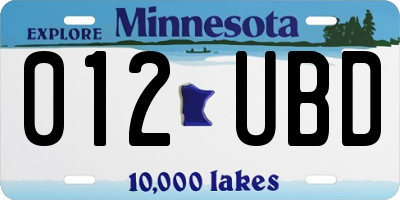 MN license plate 012UBD