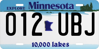 MN license plate 012UBJ