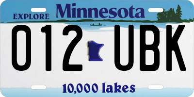 MN license plate 012UBK