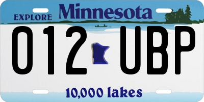 MN license plate 012UBP