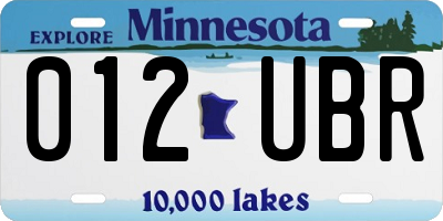 MN license plate 012UBR