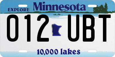 MN license plate 012UBT