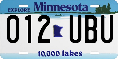 MN license plate 012UBU