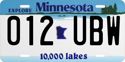 MN license plate 012UBW