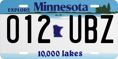 MN license plate 012UBZ