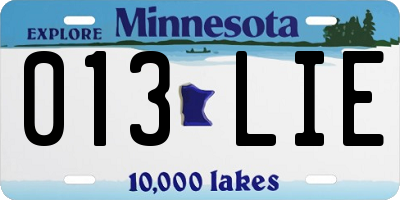 MN license plate 013LIE