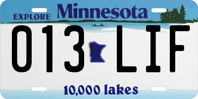 MN license plate 013LIF
