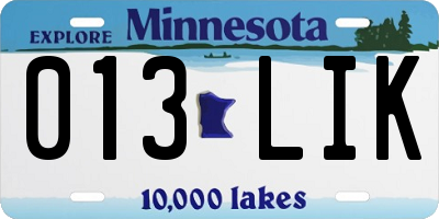 MN license plate 013LIK