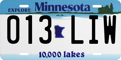 MN license plate 013LIW