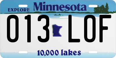 MN license plate 013LOF