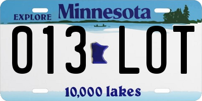 MN license plate 013LOT