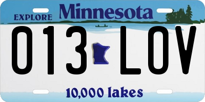 MN license plate 013LOV