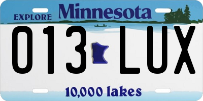 MN license plate 013LUX