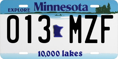 MN license plate 013MZF