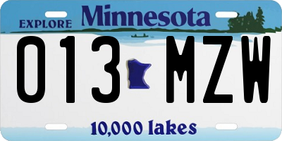 MN license plate 013MZW
