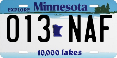 MN license plate 013NAF