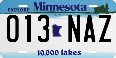 MN license plate 013NAZ