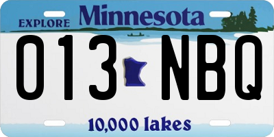 MN license plate 013NBQ