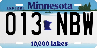 MN license plate 013NBW