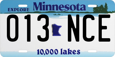 MN license plate 013NCE