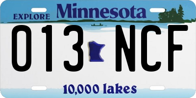MN license plate 013NCF