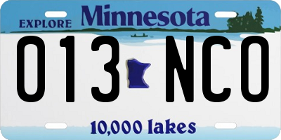 MN license plate 013NCO