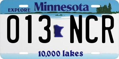 MN license plate 013NCR