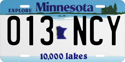 MN license plate 013NCY