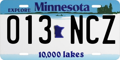 MN license plate 013NCZ