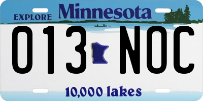 MN license plate 013NOC