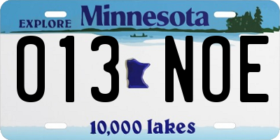 MN license plate 013NOE