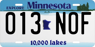 MN license plate 013NOF
