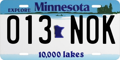 MN license plate 013NOK