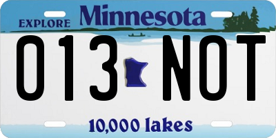 MN license plate 013NOT