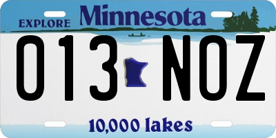 MN license plate 013NOZ