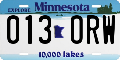 MN license plate 013ORW