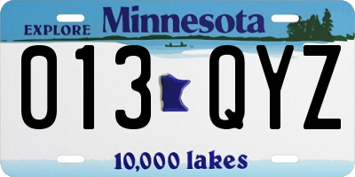 MN license plate 013QYZ