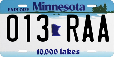 MN license plate 013RAA