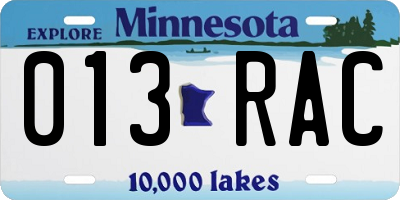 MN license plate 013RAC