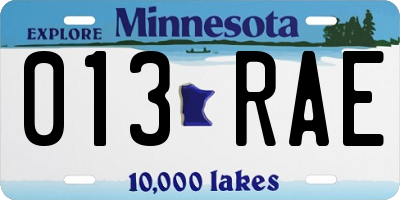 MN license plate 013RAE