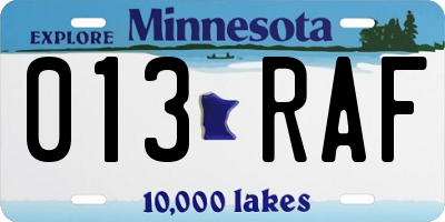 MN license plate 013RAF